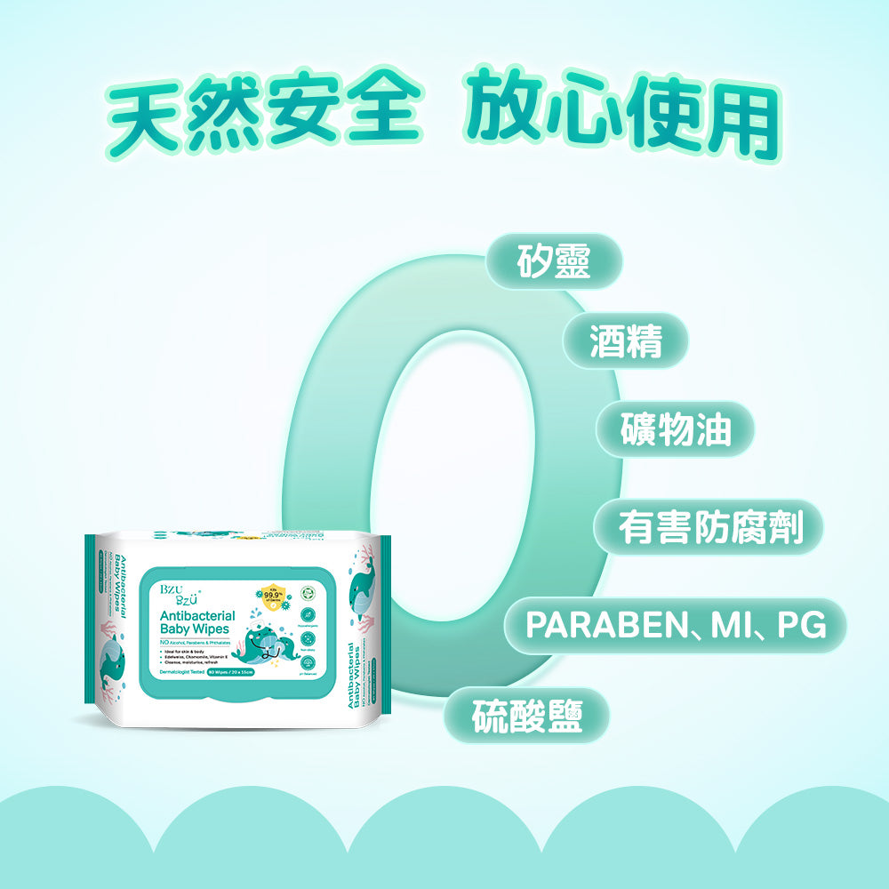 BZU BZU嬰兒抗菌濕巾優惠装80片*2包(有蓋)